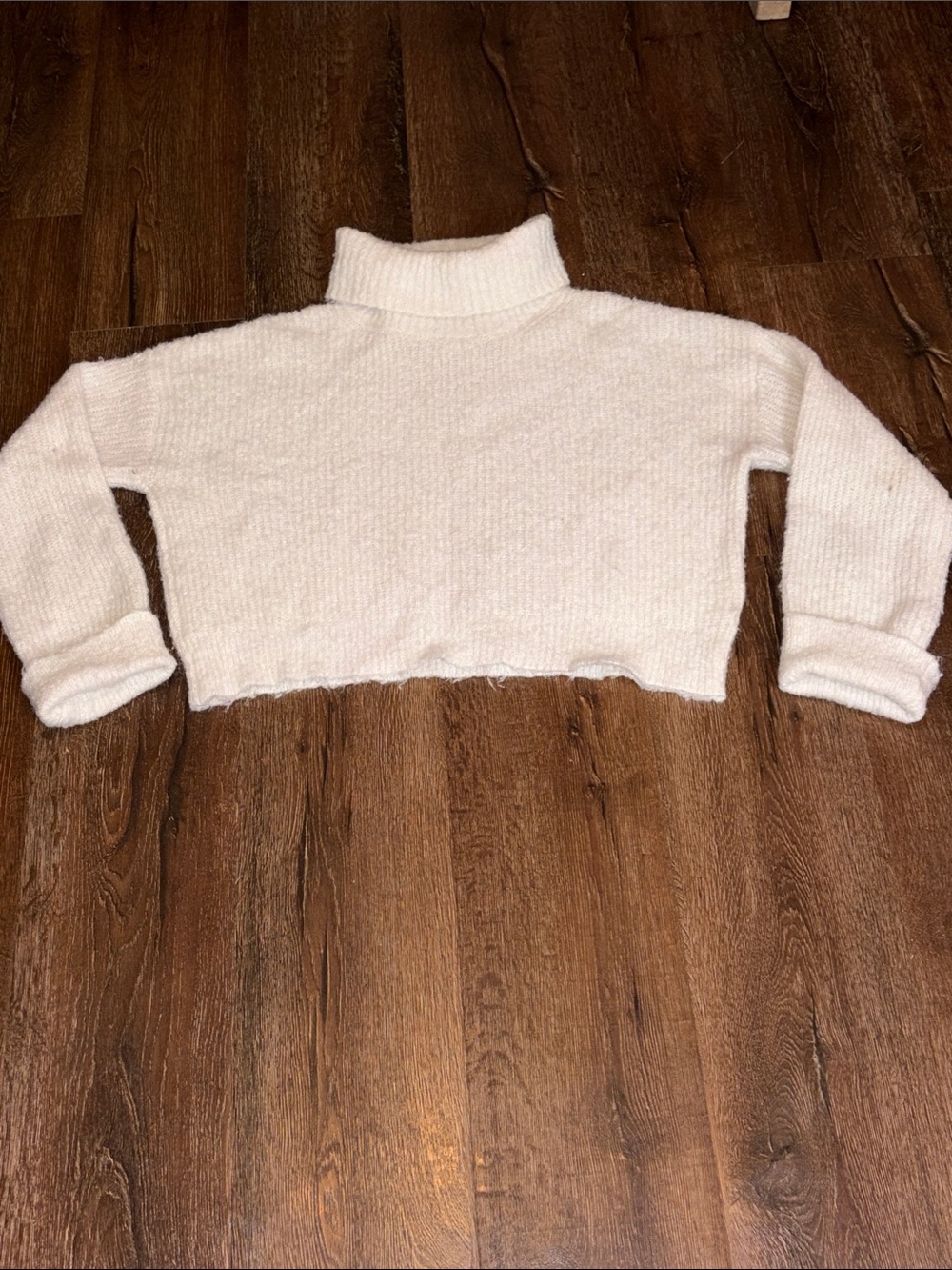 525 America Ribbed Cropped Turtleneck Sweater Cream Med EUC